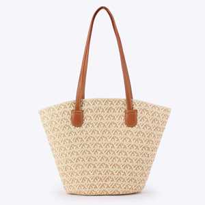Bolso Tote a Rayas, Versátil, Simple y Elegante, de Paja Tejida, Gran Capacidad, Bolso de Hombro para Playa, Estilo Vintage, Bolso de Compras para Mujer - Product Image 1