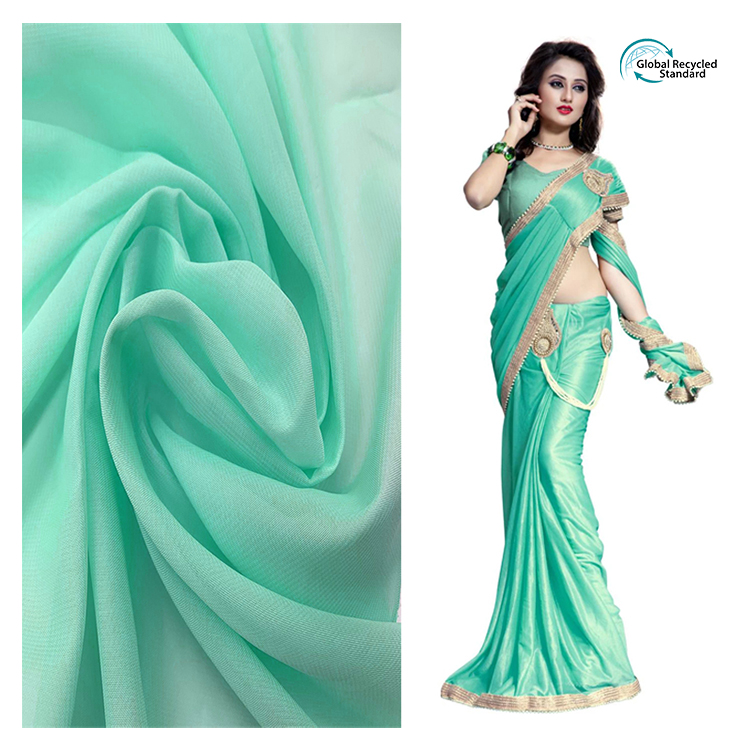 Çevre dostu sarees hint kumaş hint sari kumaş dijital baskılı saree geri dönüşümlü polyester şifon kumaş