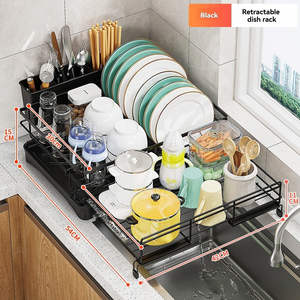 Organizador <span class=keywords><strong>de</strong></span> mesa retráctil <span class=keywords><strong>de</strong></span> gran capacidad, estante <span class=keywords><strong>de</strong></span> <span class=keywords><strong>cocina</strong></span> para cuenco, plato, palillos, tubo <span class=keywords><strong>de</strong></span> drenaje, solución <span class=keywords><strong>de</strong></span> almacenamiento eficiente - Product Image 1