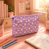 Sac à cosmétiques en Polyester imprimé licorne arc-en-ciel, pochette de toilette de voyage à plusieurs compartiments, sac de rangement de maquillage Portable