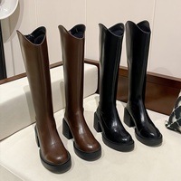 Bottes hautes à plateforme pour femmes, automne-hiver 2025, style vintage, coupe ajustée, dessus en cuir de vache, bottes tendance