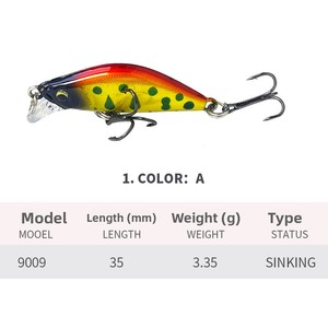 12 màu 35mm 3.35g cứng mồi nhựa nước mặn minnow câu cá giải quyết chìm mini Minnow thu hút 9009 - Product Image 6
