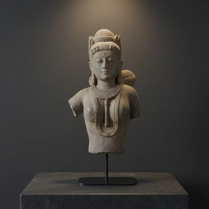 Statue de buste féminin indien classique inspirée de l'art des temples du Xe au XIIe siècle, réplique de sculpture d'exposition du patrimoine artistique - Product Image 2