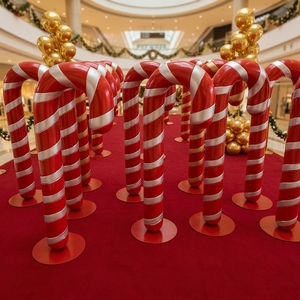 Estatua de Bastón de Caramelo Navideño de Fibra de Vidrio para Exteriores, Estatua Gigante de Bastón de Caramelo de Fibra de Vidrio para Exhibición en Centros Comerciales en Navidad - Product Image 1