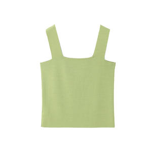 Gilet tricoté à col carré pour femme N8661, vert uni, en fibre de viscose, coupe ajustée, grande taille, haut pour le quotidien - Product Image 1