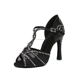 Черные блестящие латинские танцевальные туфли на высоком каблуке 10 см профессиональные национальные стандартные танцевальные туфли для девочек - Product Image 1