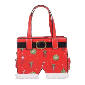 2023 Latest Fashion PU Leather Women Handbag Christmas Design Red Color Tote Shoulder Bag Cute Ladies Purse and Handbags