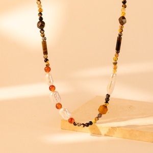 Collier délicat en pierre d'<span class=keywords><strong>onyx</strong></span> noir naturel irrégulier, collier en pierre œil de tigre, collier en agate rouge, collier en perles fait à la main, réglable, pour filles - Product Image 2
