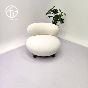 Sillón de Salón de Diseño Italiano Moderno Nórdico de Lujo, Tapizado en Lana de Cordero, Patas de Madera, con Otomana - Product Image 4