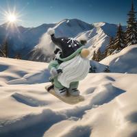Modèle de gnome de ski en résine bleue en gros, ornements de table, peint à la main, bonhomme de neige artistique d'hiver pour cadeau de Noël, saison des fêtes
