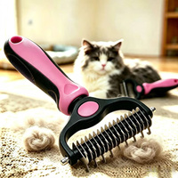 Brosse démêlante double face en acier inoxydable pour animaux de compagnie, râteau pour poils sous-ouvrants et nœuds tenaces, avec logo personnalisé