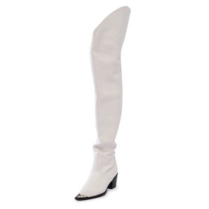 Women Winter Western V-shaped Top Custom Styles Over Knee High Boots PU 8cm Heel Metal Pointed Toe Long <b>Booties</b> - Product Image 2