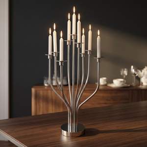 Luxury Silver Stainless Steel 9-Light Candelabra <b>Candle</b> <b>Holder</b> for Wedding Centerpieces, Christmas, Banquet, Hotel & Event Decor - Product Image 3