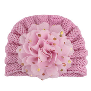 Chapeau <span class=keywords><strong>tricot</strong></span>é pour enfants avec grande fleur en mousseline de soie bébé automne et hiver chaud <span class=keywords><strong>laine</strong></span> chapeau collage bronzant enfants casquette - Product Image 6
