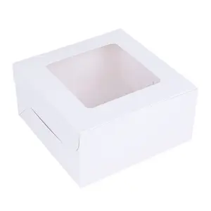 Venta al por mayor caja de torta de 10 pulgadas-Caja de pastelería de papel blanco y marrón, 10 pulgadas, con ventana transparente