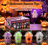 Jouet anti-stress compressible en TPR de 6,6 cm, motif Halloween, tasse de thé au lait, paillettes, rempli de maltose, motif effrayant, cadeau de fête