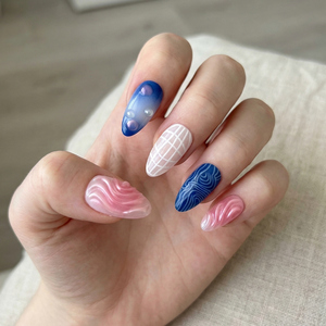 10 <span class=keywords><strong>Uñas</strong></span> Postizas Acrílicas Francesas Pre-Diseñadas con Pegamento, Longitud Media, Forma Almendrada, para Mujeres y Niñas - Product Image 4