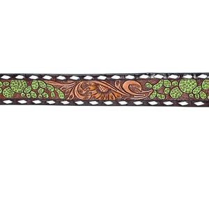 Cinturón de piel de vaca marrón occidental hecho a mano con estampado floral Aleación de zinc de piel de vaca genuina directa de proveedores indios - Product Image 2