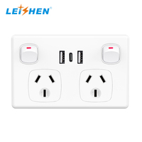Toma de interruptor de iluminación de pared estándar australiano de 2 bandas, toma de corriente doble, puertos tipo C de carga rápida, toma USB de alimentación de pared 13A de cobre