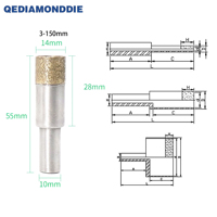 Brocas de Diamante Sinterizado con Vástago Recto QEDIAMONDDIE, de 4-165 mm de Diámetro, para Perforar Vidrio, Granito y Mármol