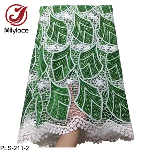 最佳质量的叶子设计刺绣天鹅绒带石头的吉布绳蕾丝面料非洲连衣裙