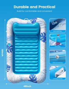 80 "x 56" 4 trong 1 Suntan bồn tắm phòng chờ bè dành cho người lớn Inflatable thuộc da hồ bơi với có thể tháo rời gối và cốc chủ thổi lên giường hồ bơi - Product Image 5