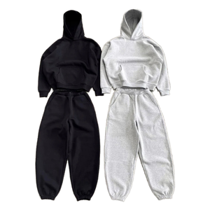 Men's Custom Oversized Heavyweight Hoodies Sweatpants Thick Cotton Heavy GSM <b>Drop</b> Shoulder Side Pocket Winter Wear Tracksuit Set - Product Image 1