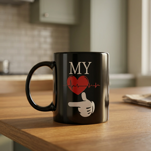 Taza de café de cerámica negra, taza de té de cerámica impresa, elegante taza negra, taza de cerámica con estampado, taza para té o café negro - Product Image 1