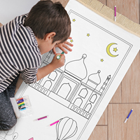 Tapis de Prière Turc Islamique pour Enfants, Dessin, Portable, 47x100cm, Dos en Jute, Poils Moyens, Polyester Lavable, Tapis de Prière Domestique