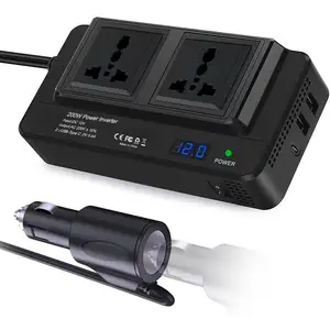 Inversor de carro quente 200W dual universal plug-in DC12V 24V para AC220V 110V dual USB para inversor Tipo-c