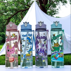 Bottiglia d'<span class=keywords><strong>acqua</strong></span> in plastica colorata da 750 ml con <span class=keywords><strong>design</strong></span> spaziale e cannuccia per bambini, ideale per il ritorno a scuola, prodotta in Cina - Product Image 1