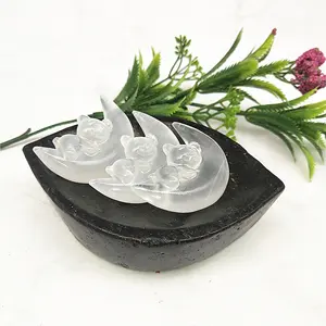 批发天然手工制作水晶雕塑高品质亚硒酸盐月亮和熊