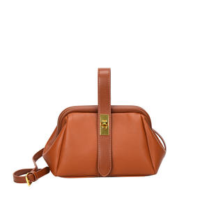 Sac à bandoulière pour femme en PU tendance avec poignée à fermoir, marron clair, style printemps, longueur de la sangle 4 pouces - Product Image 1
