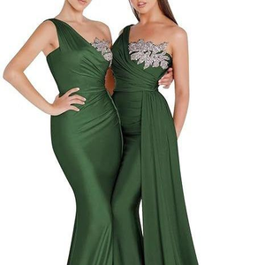 שמלת שושבינה גודל מותאם אישית שמלת מסיבת שמלת כתף אחת shinny חוט רקמה זנב תחרה שיפון ארוך שמלה ארוכה שיפון - Product Image 2