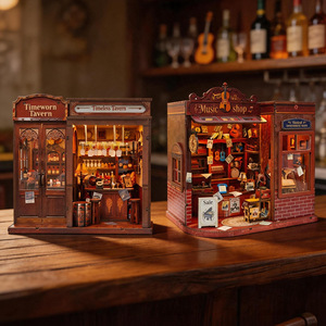 Modèle de jouet puzzle en bois à assembler soi-même, série 'Ancienne boutique d'angle de rue', scène miniature avec lumières de chalet, cadeau pour 14 ans et plus - Product Image 2