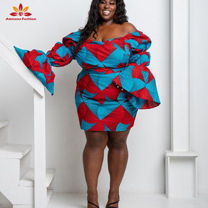 Mini robe imprimée <span class=keywords><strong>africaine</strong></span> de qualité supérieure pour femmes, à manches longues, bouffante, et épaules dénudées, - Product Image 2