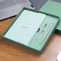 Coffret Cadeau d'Entreprise Personnalisable en Cuir PU Rigide, Carnets de Bureau A5 à Feuillets Mobiles avec Reliure Piquée et Impression UV