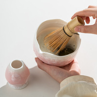 Ensemble de 5 bols à matcha en céramique haut de gamme, finition glaçure effet glace et glaçure à effet de four, bol à thé cristallin, pour cérémonie du thé et cadeau