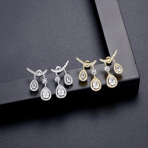 ต่างหูเม็ดเดี่ยวทำจากหินธรรมชาติขนาดเล็กทันสมัยสำหรับผู้หญิงต่างหูดีไซน์เรขาคณิตเครื่องประดับเจ้าสาวสีทอง18K สไตล์ยุโรปอเมริกัน - Product Image 4