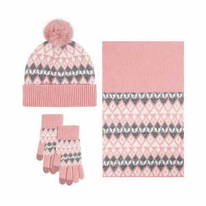 Ensemble trois pièces pour <span class=keywords><strong>femme</strong></span> : <span class=keywords><strong>bonnet</strong></span> d'hiver épais à <span class=keywords><strong>pompon</strong></span>, écharpe et gants tricotés chauds - Product Image 3