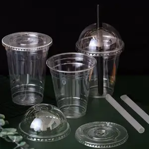 AT PACK New Arrivals Takeaway 12oz 16oz 20oz Plastic Cups For Coffee Cold Coffee Take Away Coffee Cup With Dome Flat Lids