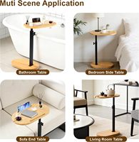 Table d'appoint multifonctionnelle en forme de C, table basse réglable en hauteur, table de rangement latérale pour salle de bain avec porte-bouteilles