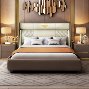 ชุดเตียงคู่หรูหราทันสมัย พร้อมคุณสมบัติปรับเอนและพับได้ ขนาดคิงไซส์ หุ้มหนัง พร้อมที่เก็บของ โครงไม้/โลหะ สำหรับโรงแรมและห้องนอน - Product Image 6