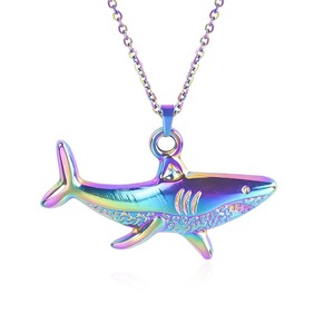 <span class=keywords><strong>Collier</strong></span> pendentif requin en acier inoxydable 32 mm plaqué or 18 carats, bijou ras-du-cou animal marin pour homme et femme - Product Image 1