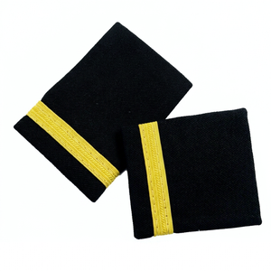 Correa de hombro para epaulettes de piloto de longitud completa, hecha a mano, con 1 barra, negra/dorada, de poliéster ecológico, algodón/nylon fino - Product Image 1