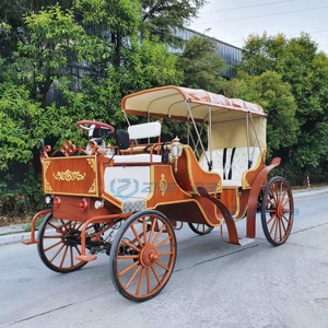 Wooden Electric Sightseeing Carriage With Canopy And Ornate Gold Trim For Park Wedding Use - Product Image 5
