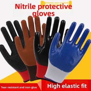Gants en nitrile de protection du travail, résistants à l'usure, en nylon enduit de caoutchouc, avec revêtement en mousse froissée, poignet tricoté, vente en gros - Product Image 2