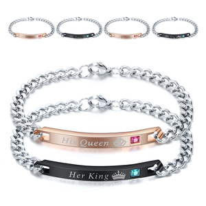 <b>His</b> Queen <b>Her</b> King Stainless Steel Couple <b>Bracelet</b> With Crown Design Gift For Lovers - Product Image 1