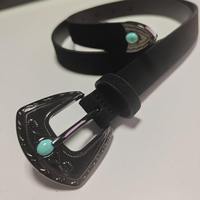 Ceinture pour femme en cuir PU de style western vintage turquoise avec boucle à ardillon en alliage. Vente directe d'usine
