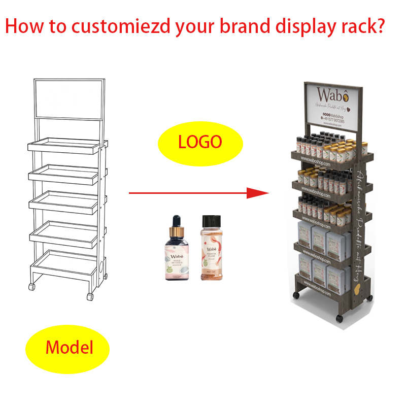 Apache Custom Multi-layer Easily Movable Skincare Wood Display Rack with Casters for Cosmetics and Skincare Stores — view 4